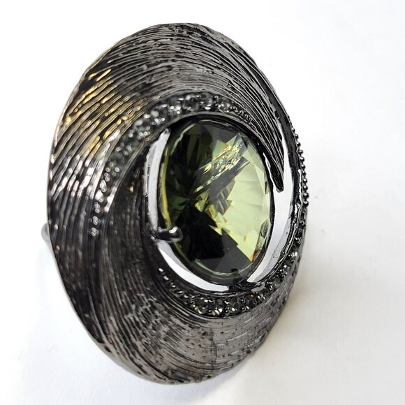 Statement Silver and Green Crystal Ring Adjustable Band - Picture 8 of 9